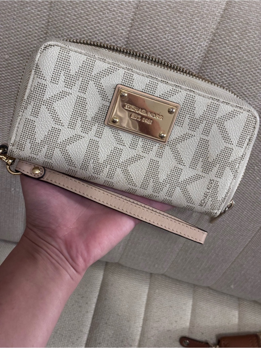 Michael Kors Beige Logo Wristlet Wallet